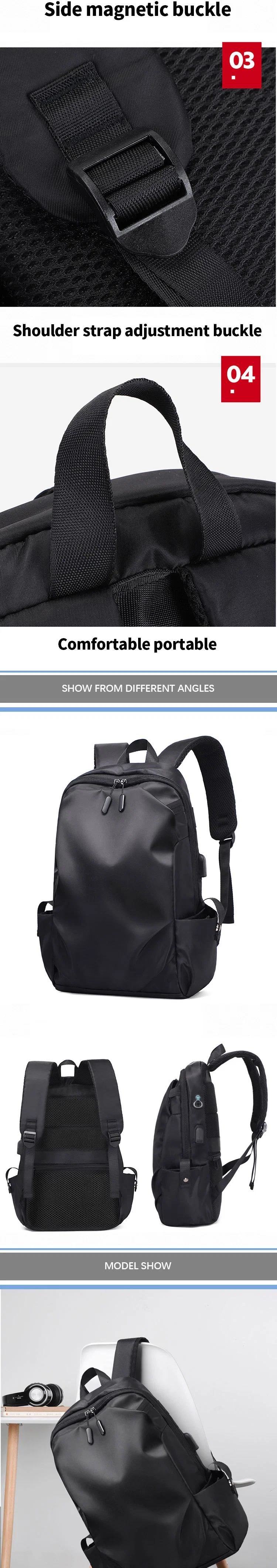Lightweight Men&prime;s School Work Backpack Splashproof Travel Business Laptop Bag USB Anti-Theft Casual Daypack