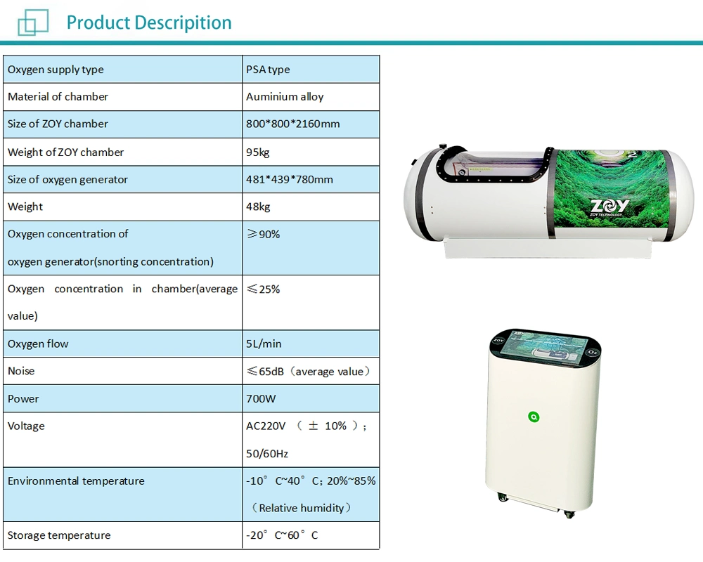 Hard Shell Oxygen Chamber with 1.3 ATA for Health Care Used at Home, Clinic