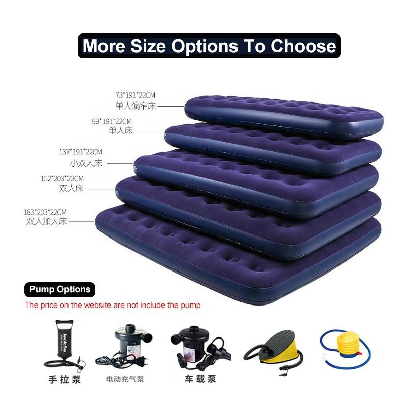 Single Double Inflatable Camping Mattress Flocked PVC Twin Size Air Bed Mattress