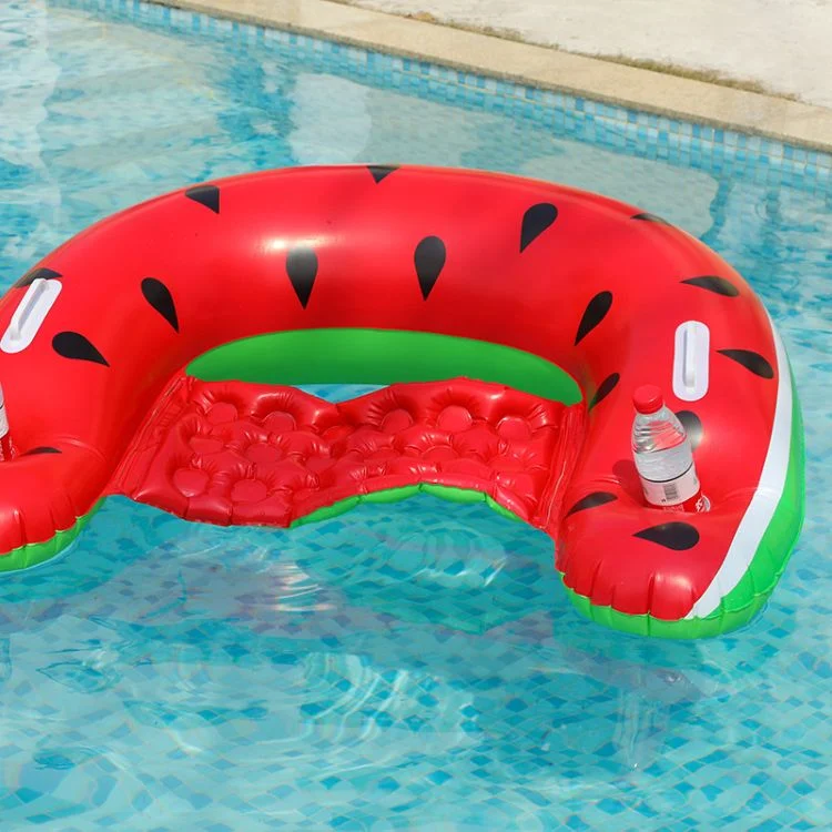 Foldable Portable Durable PVC Inflatable Blow up Watermelon Pool Float Air Mattress with Can Holder and Handle for Summer Pool