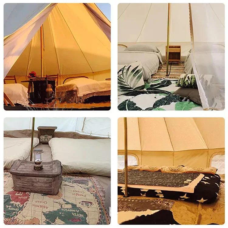 White Canvas Camping Polyester Bell Glamping Mongolian Yurt Tent Outdoor 10 Person