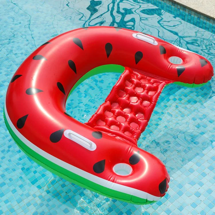 Foldable Portable Durable PVC Inflatable Blow up Watermelon Pool Float Air Mattress with Can Holder and Handle for Summer Pool