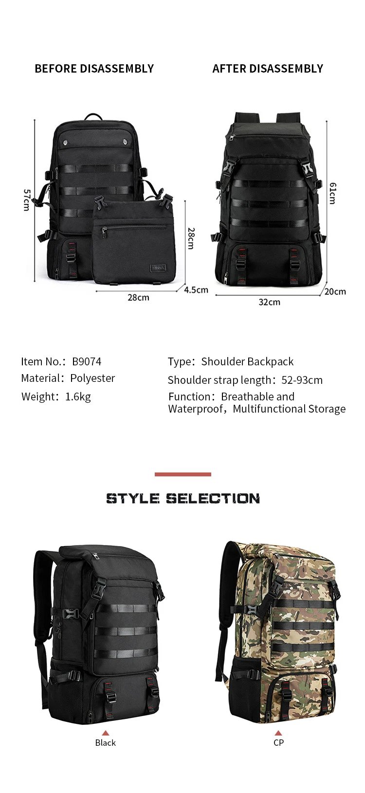 Sabado Bestseller Wholesale Outdoor Camouflage Waterproof Large Bags Pack Multifunction Tactical Duffel Backpack