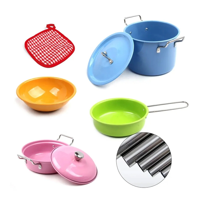 Children Role Pretend Play Kids Toys Intellectual Educational Parent-Child Interaction Colorful Cookware Cooking Toy Stainless Steel Tableware