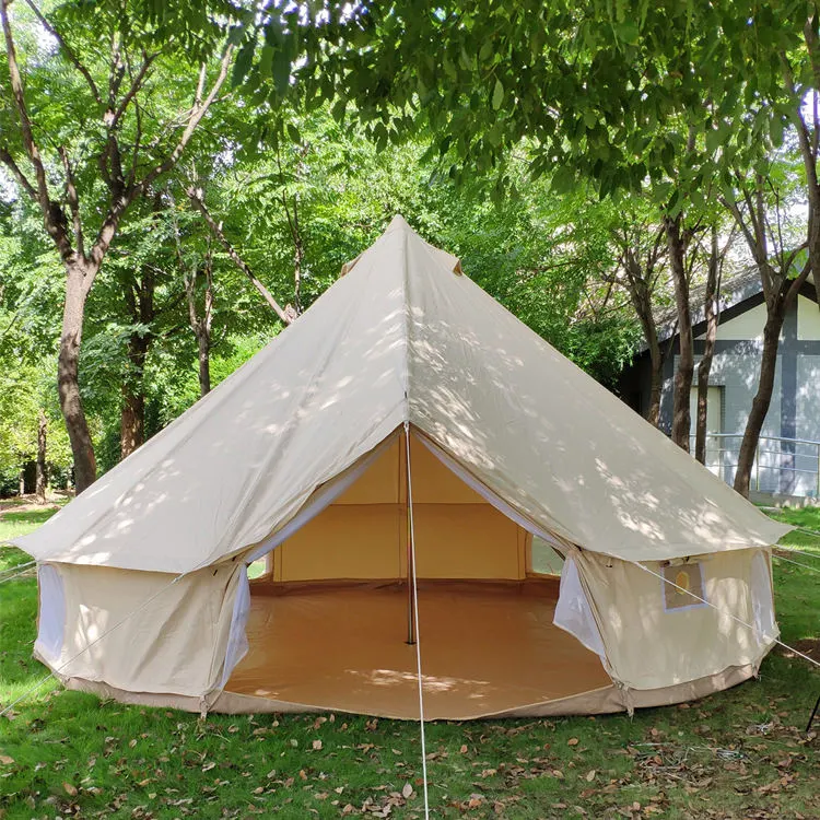 White Canvas Camping Polyester Bell Glamping Mongolian Yurt Tent Outdoor 10 Person