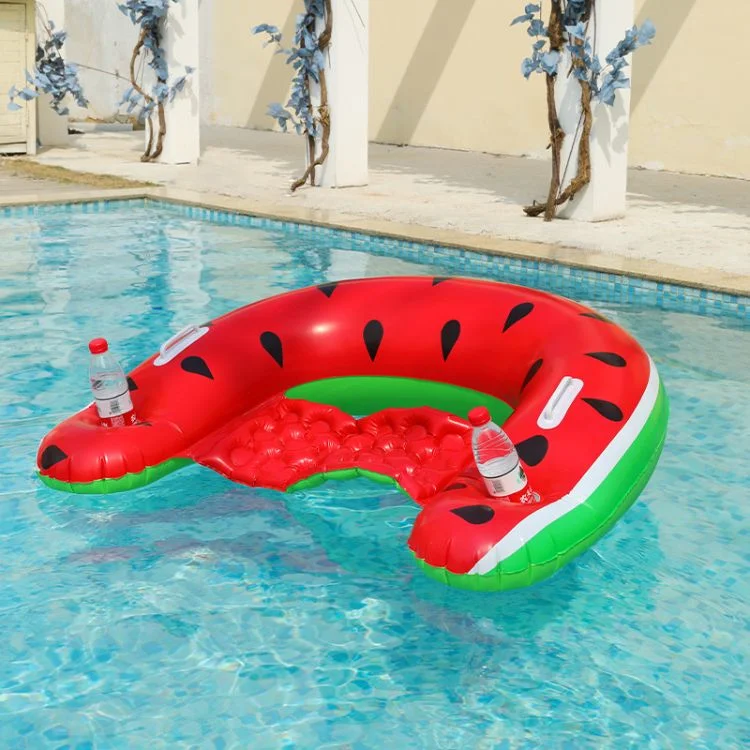 Foldable Portable Durable PVC Inflatable Blow up Watermelon Pool Float Air Mattress with Can Holder and Handle for Summer Pool