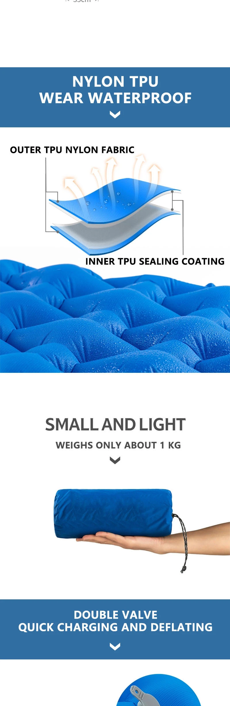 High Quality Outdoor Double Sea Air Mattress Backpacking Hiking Inflatable Sleeping Pad Camping Mattress for 2 Person