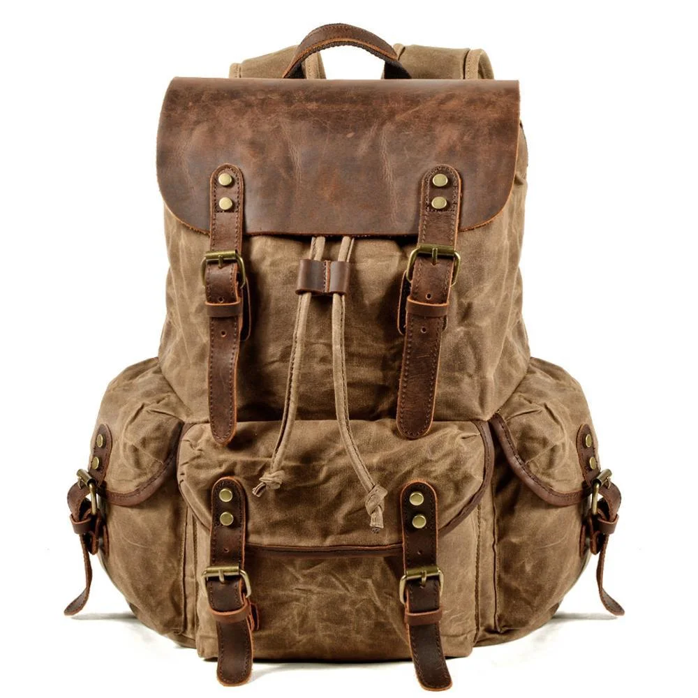 Hot Selling Outdoor Large Capacity Waxed Canvas Waterproof Hiking Travelling Backpack