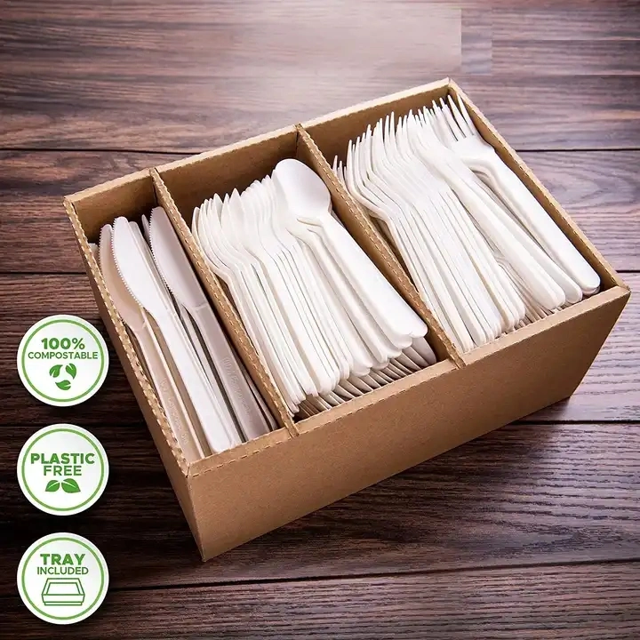 Custom Cpla Cookware Cutlery Sets Individually Packaging 100% PLA Tableware for Restaurant Party