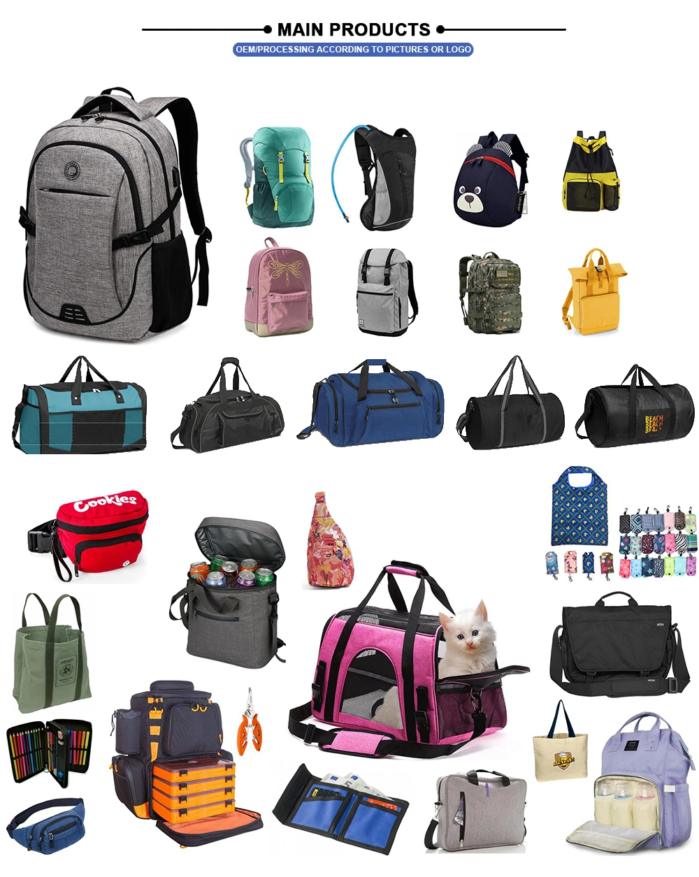 Custom RPET Fabric Classical Basic Travel Backpack for School Water Resistant Bookbag