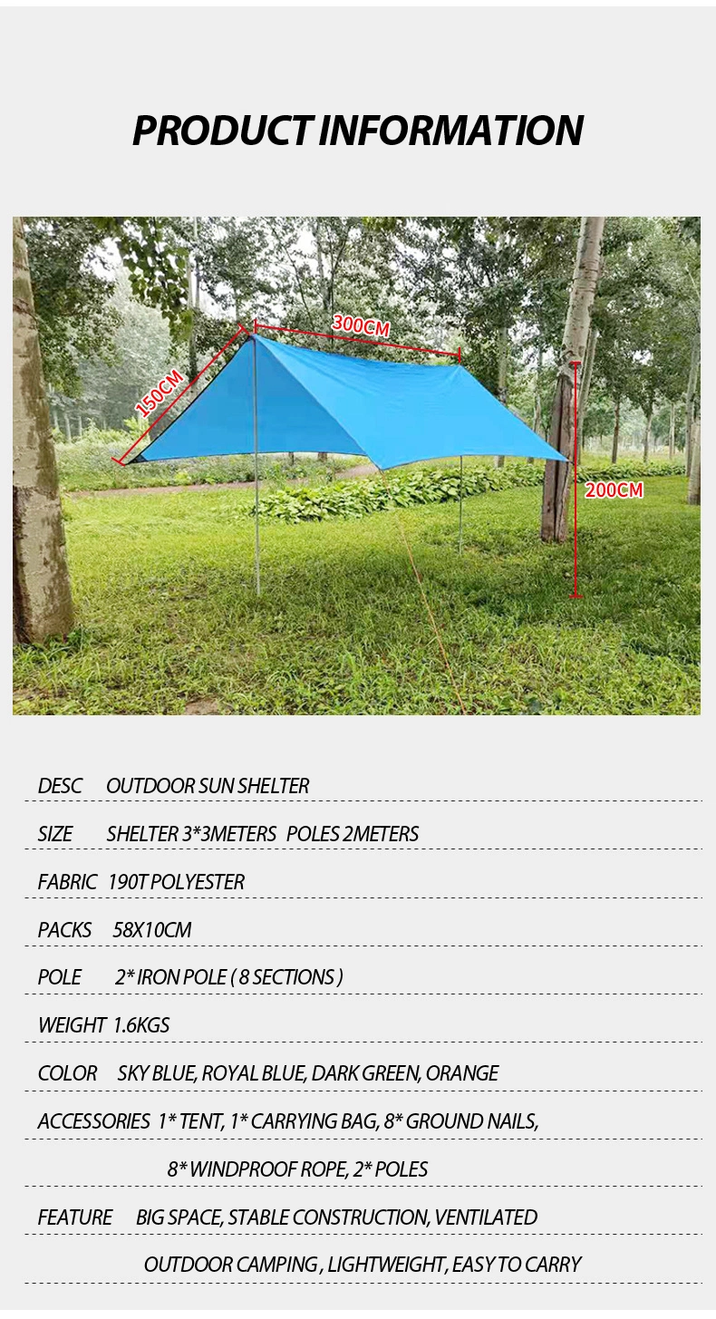 Multi-Functional 4 Season Big Size Rain Outdoor Ultralight Waterproof Sun Camping Shelter Beach Shade Canopy