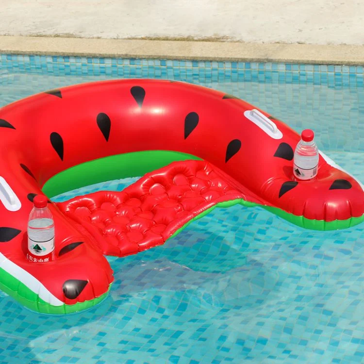 Foldable Portable Durable PVC Inflatable Blow up Watermelon Pool Float Air Mattress with Can Holder and Handle for Summer Pool