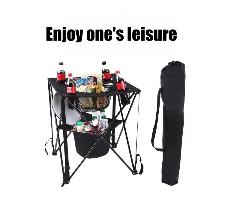 Portable Outdoor Beach Picnic Leisure Table Cup Holder Mesh Bag Folding Camping Table