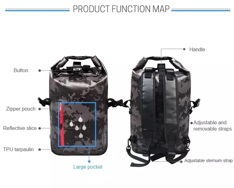 Durable Roll-Top Closure Floating Backpack Dry Bag Rucksack with Waterproof Phone Case for Travel Swimming Kayaking, Boating