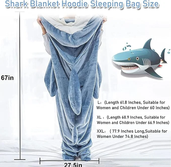 Original Factory Shark Blanket Hoodie Super Soft Cozy Flannel Hoodie Wearable Adult Shark Sleeping Bag