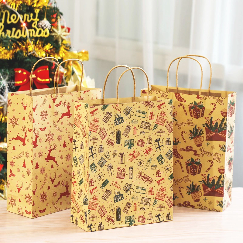 China Wholesale 2022 New Year Party Christmas Tree Storage Kraft Paper Gift Bag Christmas Candy Cookie Packaging Paper Gift Bags
