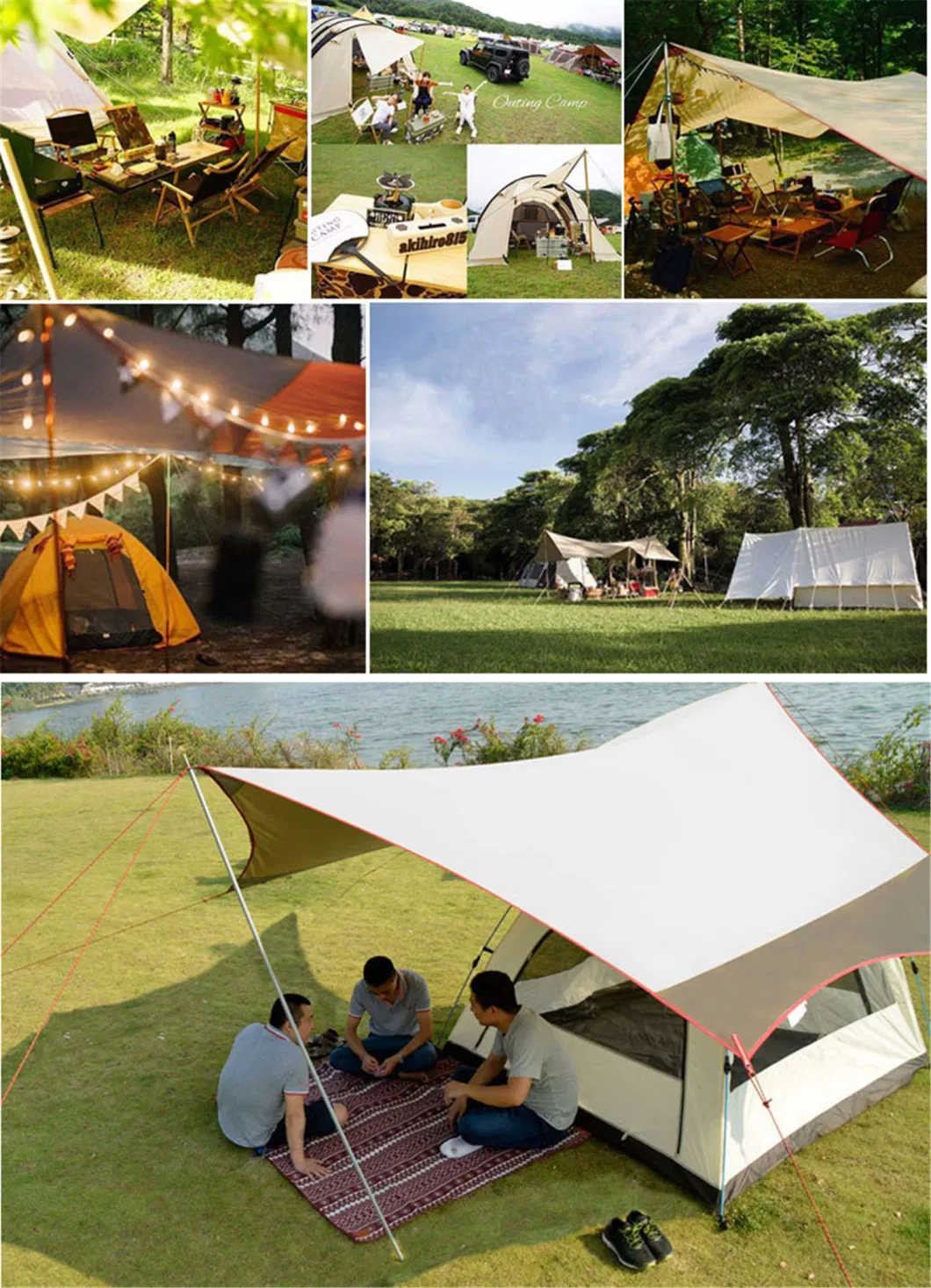 Camping Tarp Tent Waterproof Rain Nylon PU Tent Hiking Beach Sun Shade