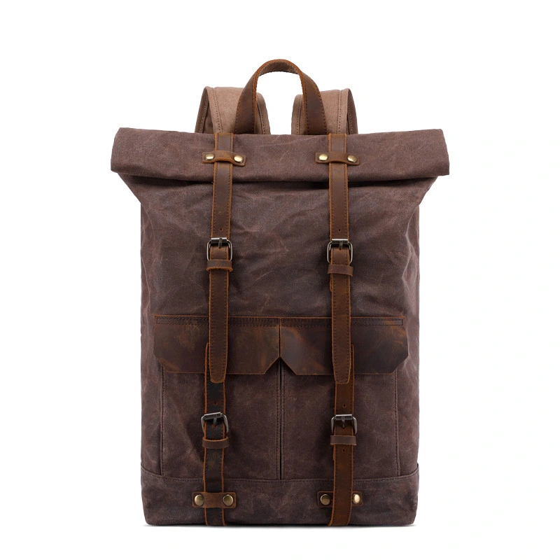 Waterproof Waxed Canvas Sport Outdoor Leather Backpack RS-02262