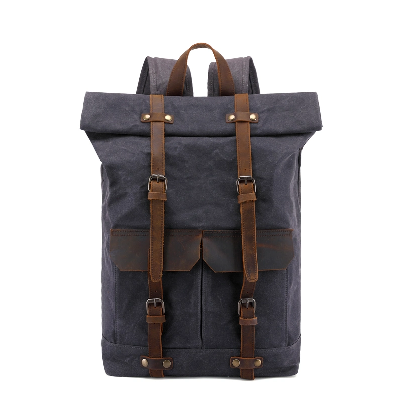 Waterproof Waxed Canvas Sport Outdoor Leather Backpack RS-02262