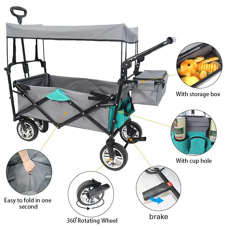 Supermarket Hot Sell Mini Camping Trolley Folding Wagon Carts Foldable Outdoor Utility Wagon with Canopy