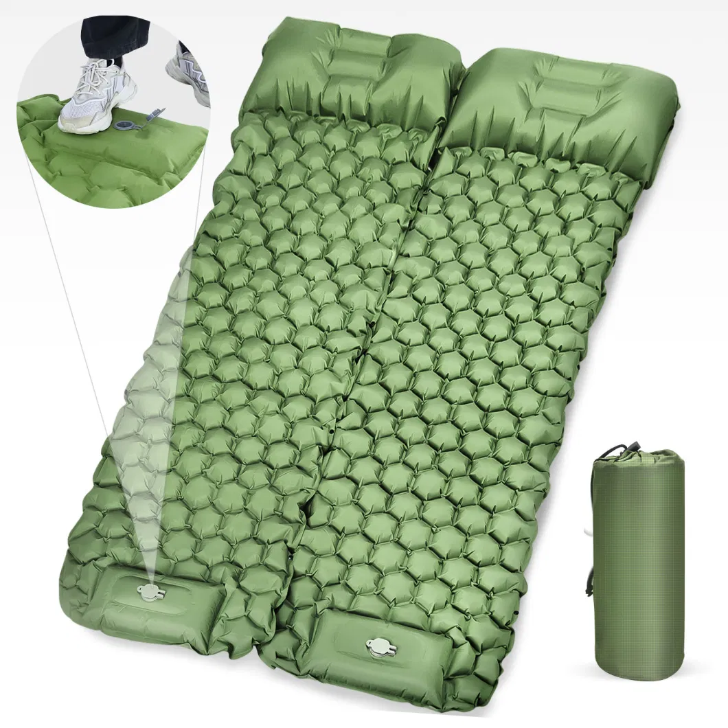 Outdoor Camouflage Camping Ultralight Inflatable Sleeping Pad Air Mattress Self Inflating Patio Foldable Portable Inflatable Air Mattress with Pillow