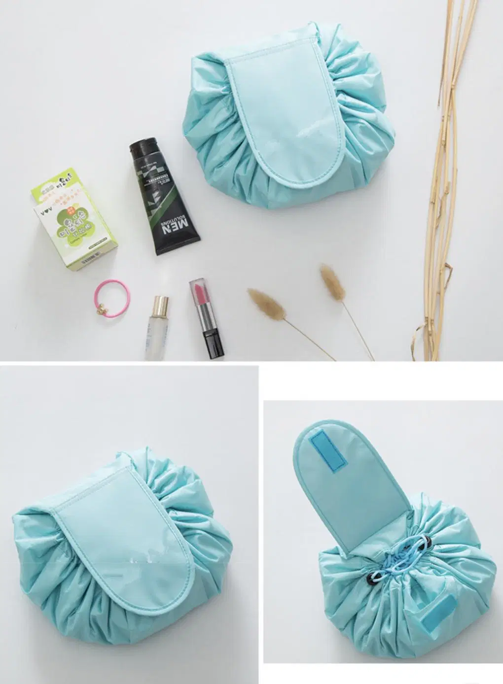 Travel Portable Lazy Magic Drawstring Round Polyester Cosmetic Bag Storage for Lady