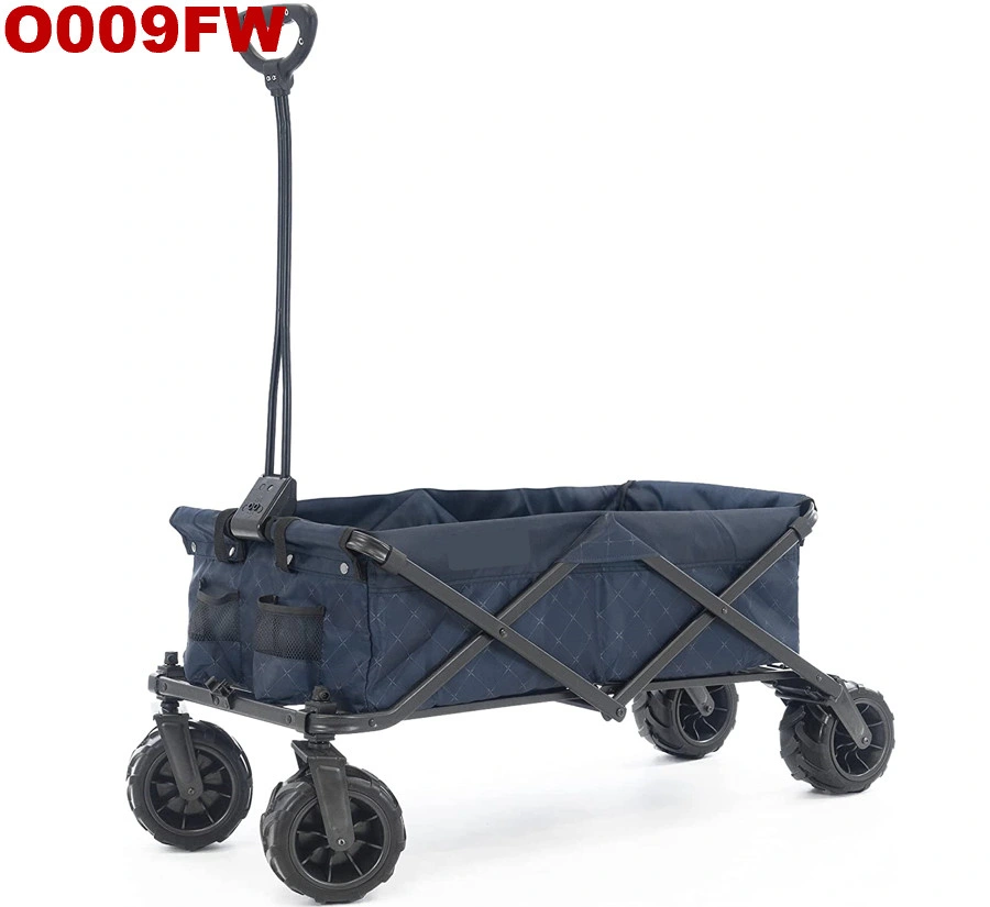 Large Collapsible Folding Wagon Cart Heavy Duty Folding Garden Portable Hand Cart W/7*4 in All-Terrain Beach Sturdy Brake Wheel, Adjustable Handle&Drink Holder