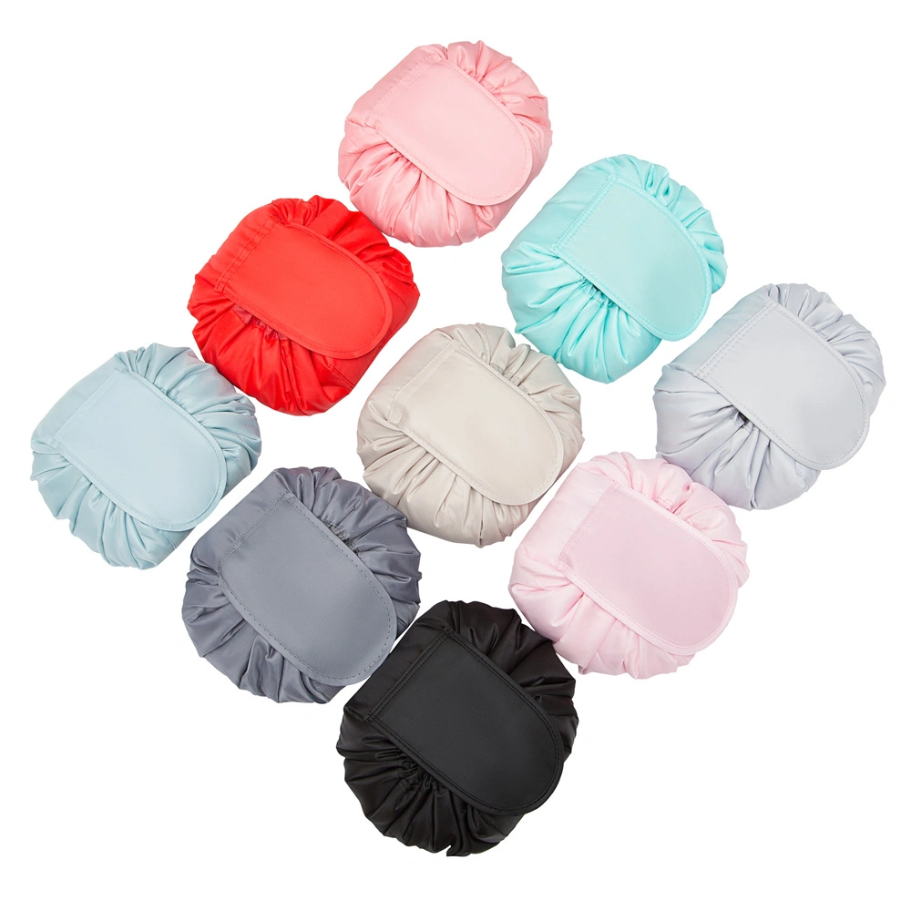 Travel Portable Lazy Magic Drawstring Round Polyester Cosmetic Bag Storage for Lady
