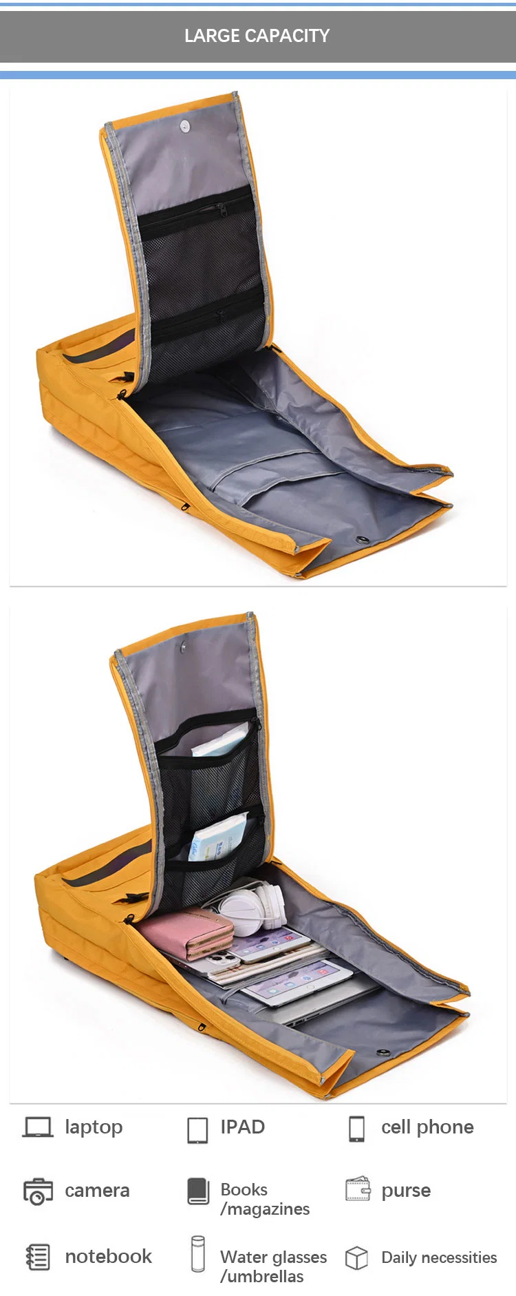 Korean Style Men Multipurpose 15.6 Inch Laptop Compartment Waterproof College Bag Roll Top Backpack