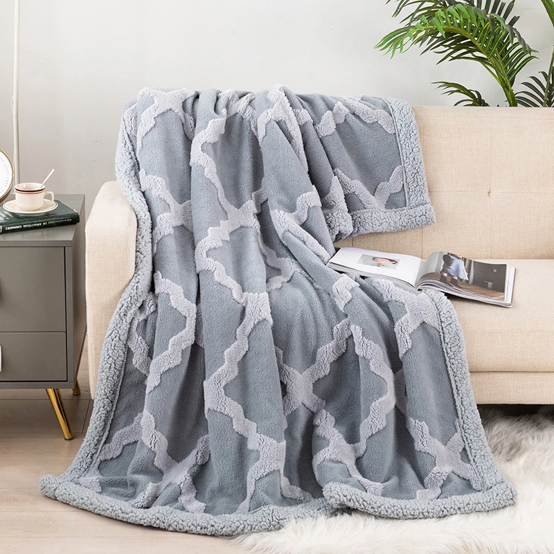 New Diamond-Shaped Jacquard Blanket Spring Thickened Lamb Down Blanket