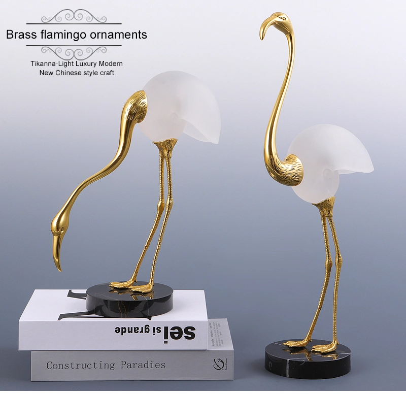 Modern Ornaments Antique Copper Brass Lucky Animal Decorative Sculpture Flamingo Accessories