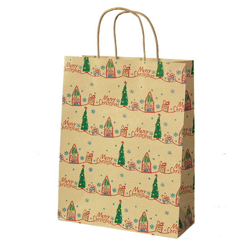 China Wholesale 2022 New Year Party Christmas Tree Storage Kraft Paper Gift Bag Christmas Candy Cookie Packaging Paper Gift Bags