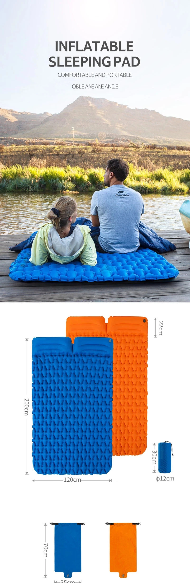 High Quality Outdoor Double Sea Air Mattress Backpacking Hiking Inflatable Sleeping Pad Camping Mattress for 2 Person