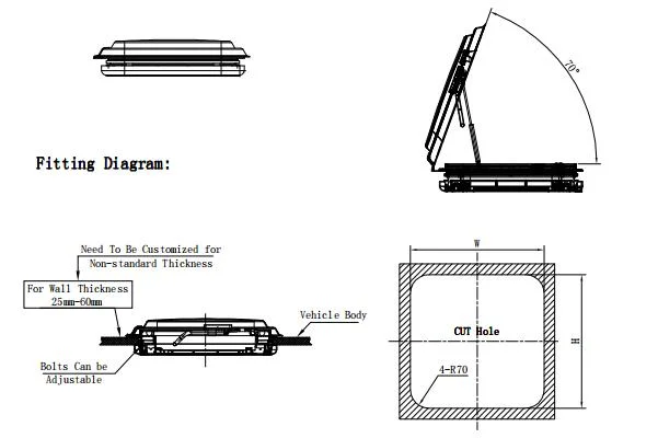 Factory Price Wholesale 500*500mm New RV Camper and Camping Car Accessories Roof Top Window