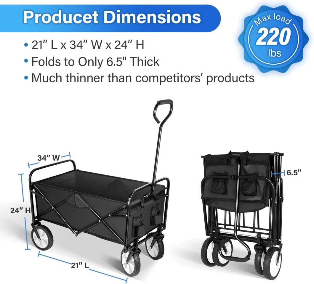 Customized Sturdy Alloy Steel Portable Folding Beach Camping Garden Collapsible Wagon Trolley Cart