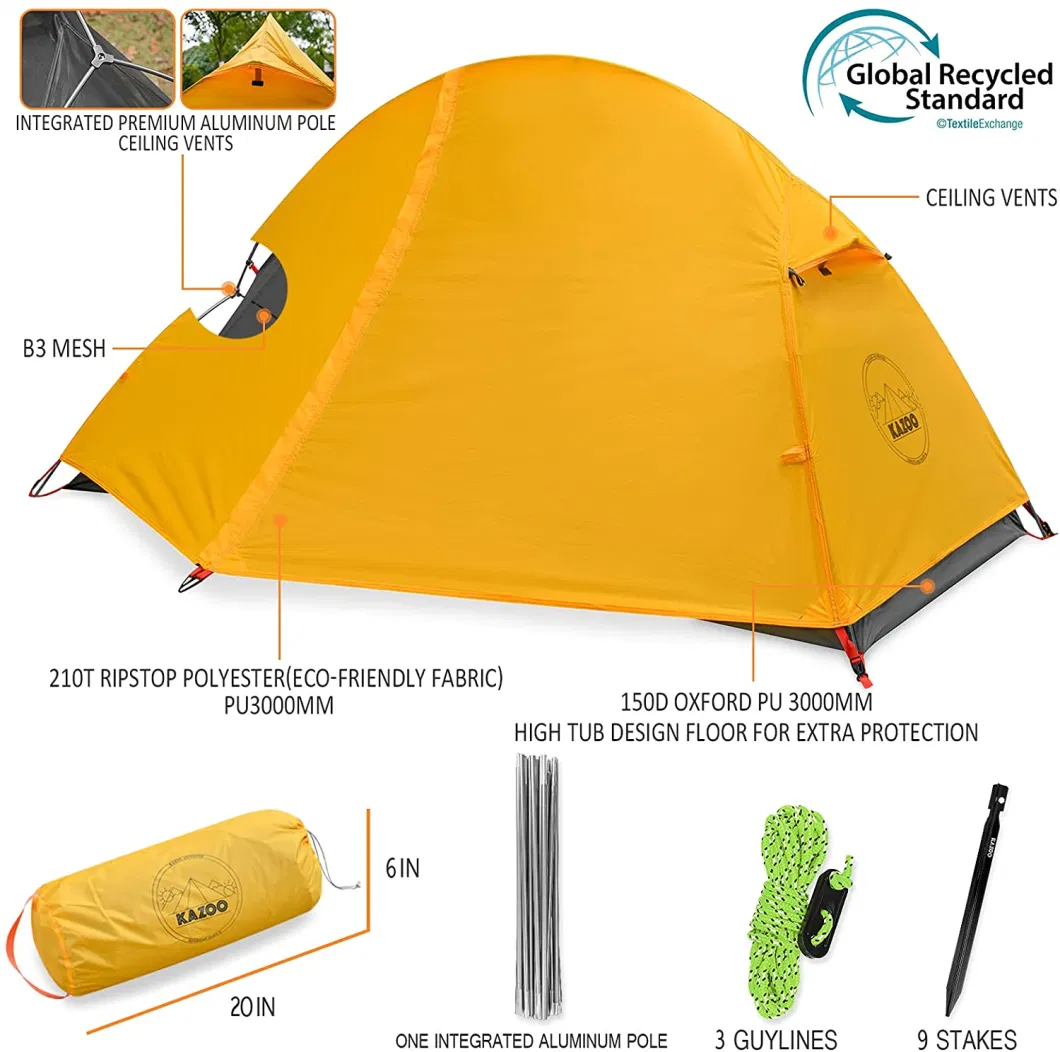 Outdoor Hiking Aluminium Alloy Single Person 1 Man Tent Double Layer Backpacking Tent