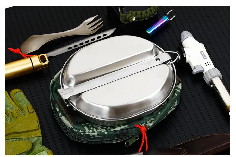 Outdoor Cooking 920ml Picnic Stainless Steel Camping Mess Kit Kitchenware Bento Lunch Box Camping 2 PCS Kit Mess Cookware Lunch Box