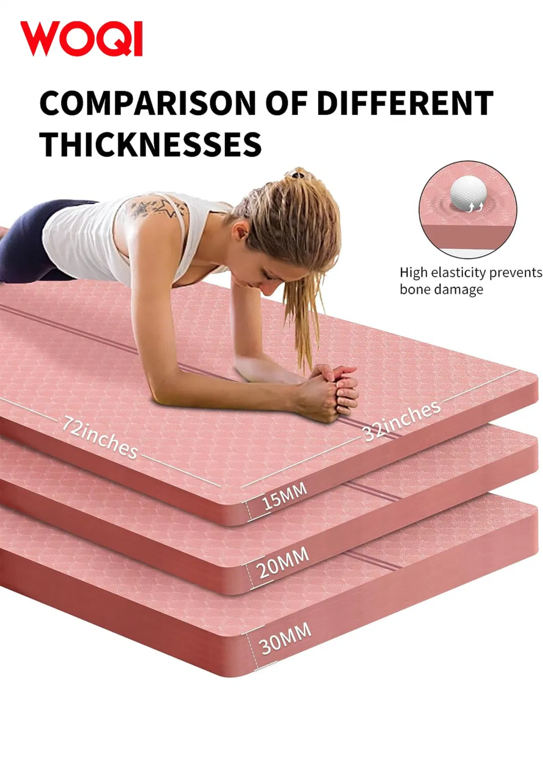 Woqi Large Sports Mat, Suitable for Fitness, Yoga, Pilates, Floor Exercise