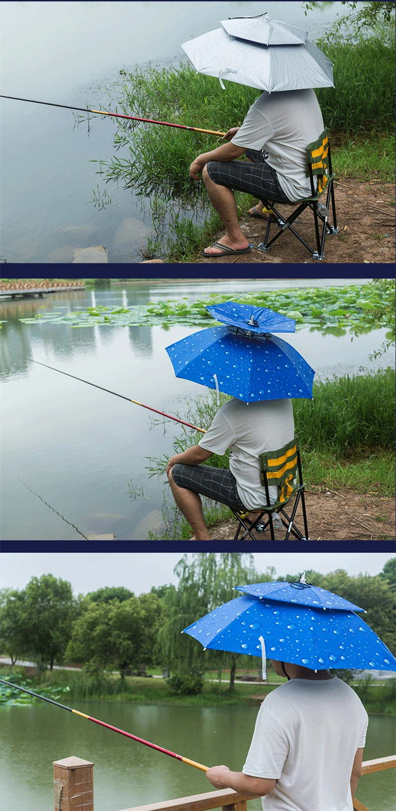 OEM Foldable Outdoor Sports Camping/Fishing Dia 80cm Anti Sun Double Canopy Head Hat Umbrella for Adult