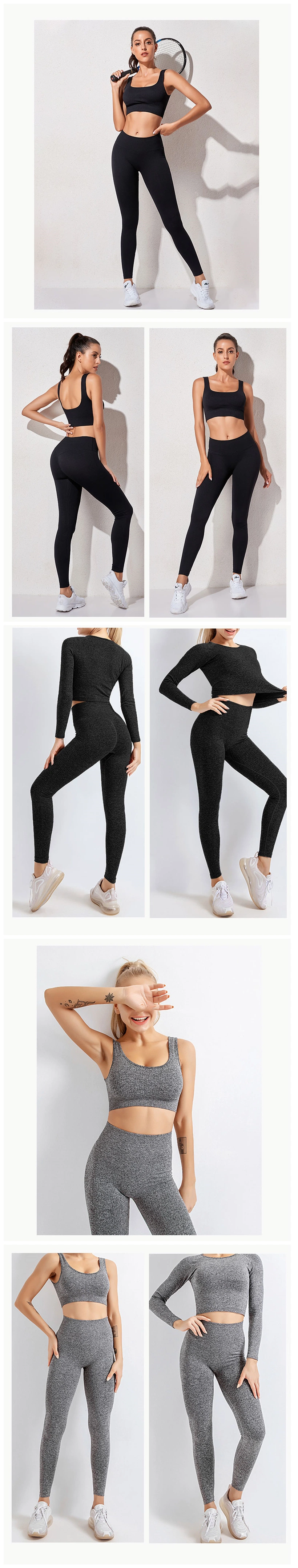 Wholesale 3PCS Women Sports Gym Active Wear Workout Fitness Clothing Long Sleeve Yoga Set Seamless Ribbed Sport Gym Wear