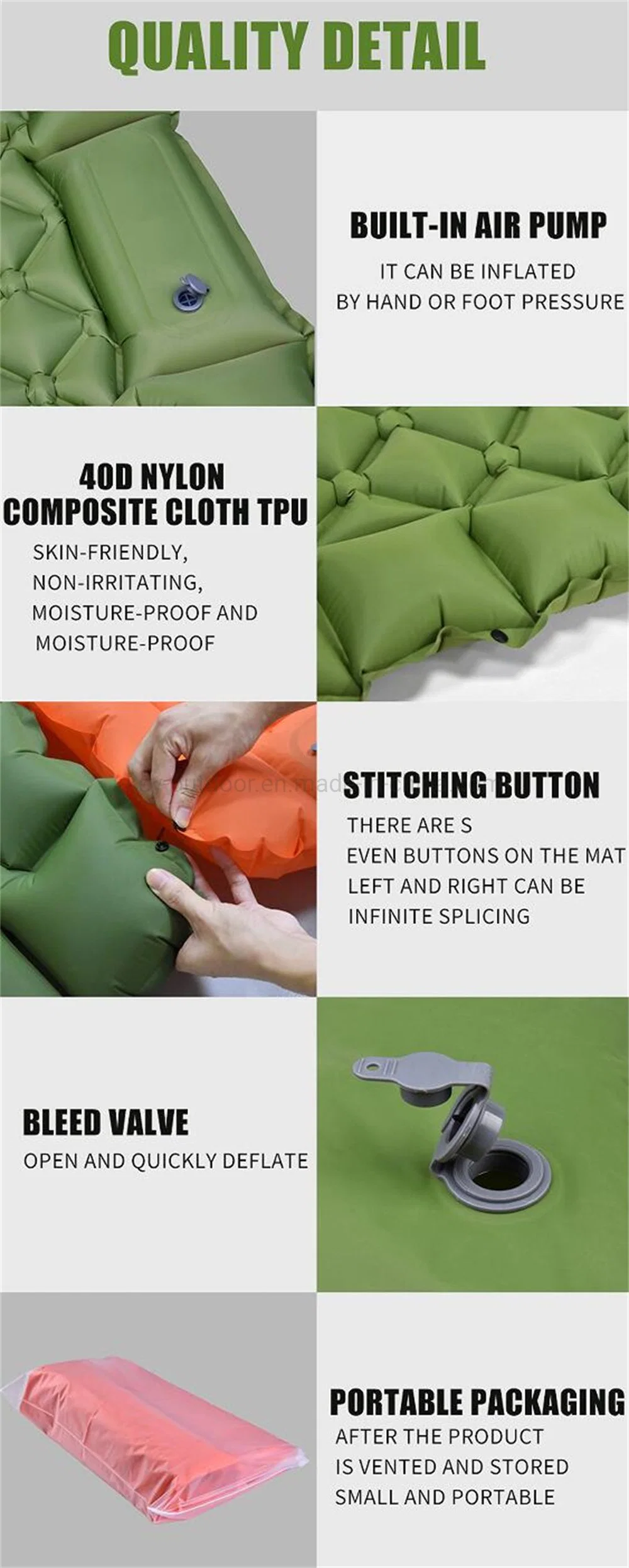 Camping Air Mattress Bed Foot Press Pump Backpacking Hiking Inflatable Picnic Self Inflating Sleeping Pad