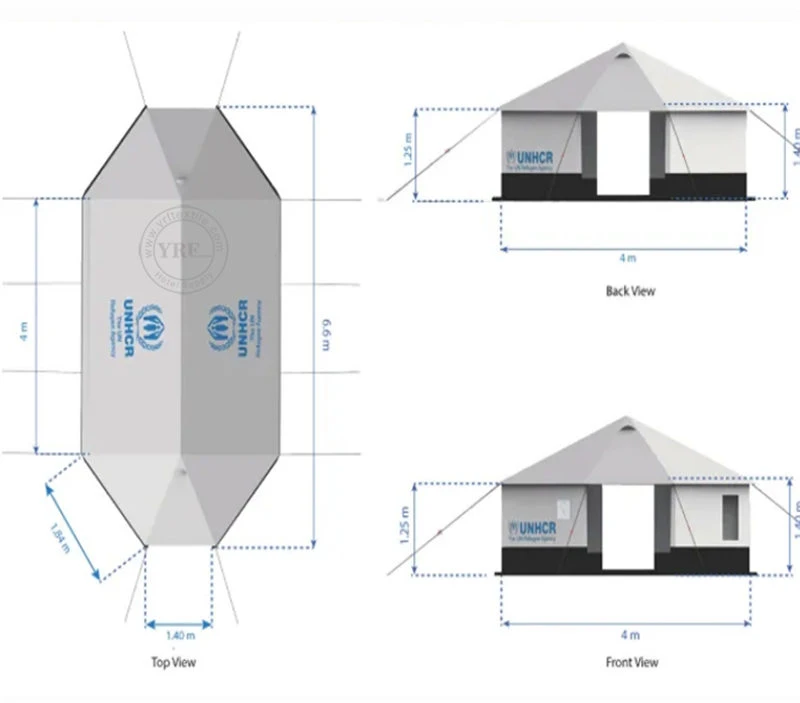 China Emergency Relief Tent United Nations Cooling Instant Easy up Cheapest 4X4m Single Layer Cooling Instant Easy up Rain Fly Tarp Humanitarian Shelter Tent