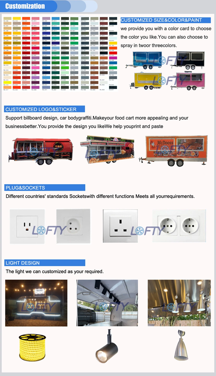 2024 Customized Fast Snacks Food Trailer Camping Mobile Kitchen Coffee/Ice Cream/Hot Dog
