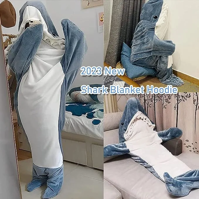 Original Factory Shark Blanket Hoodie Super Soft Cozy Flannel Hoodie Wearable Adult Shark Sleeping Bag