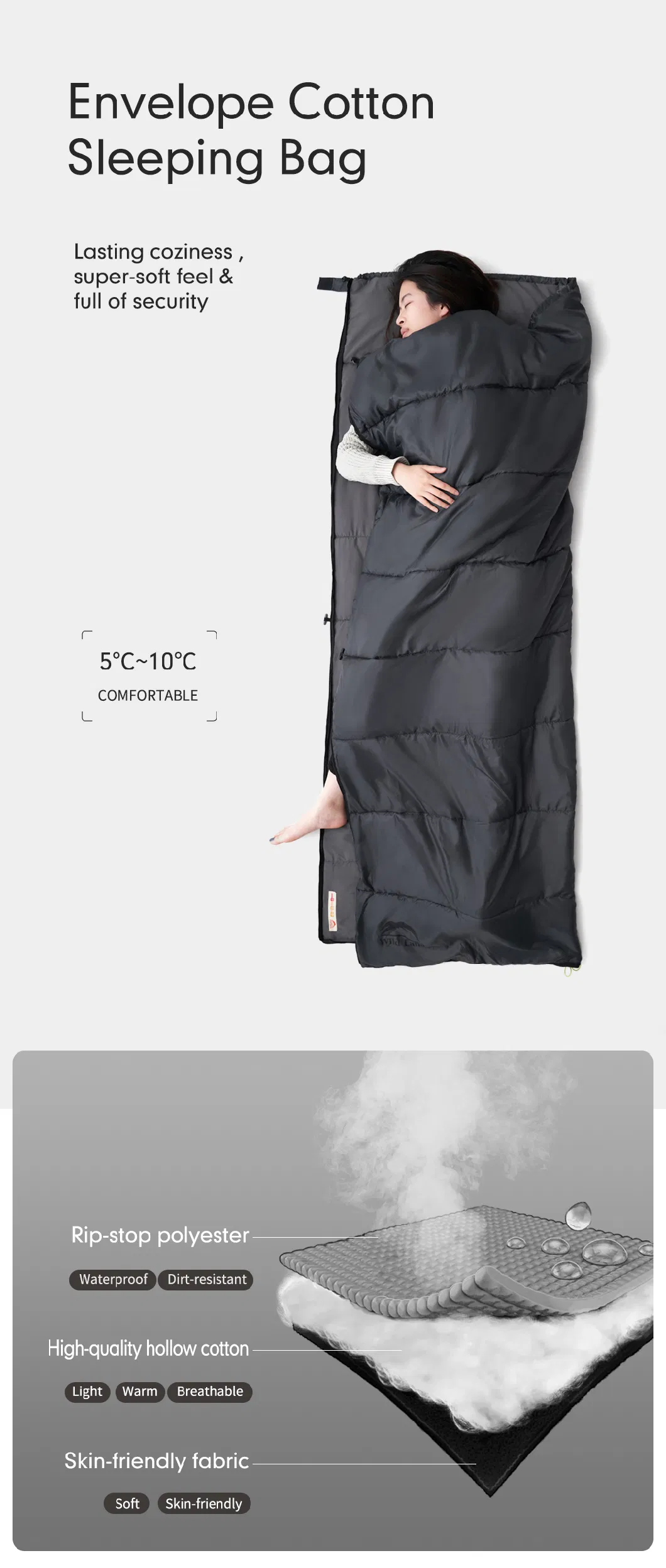 Wearable Design Light Weight Outdoor Camping 3 Modes Envelope Sleeping Bag