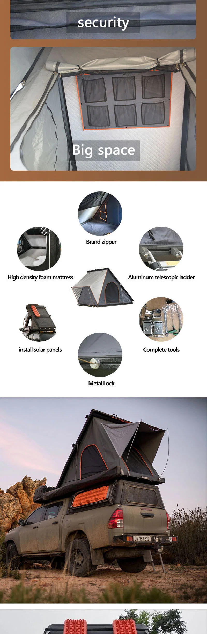 Hard Shell Aluminum Rtt Easy Set up Roof Top Tent 2-3 Person