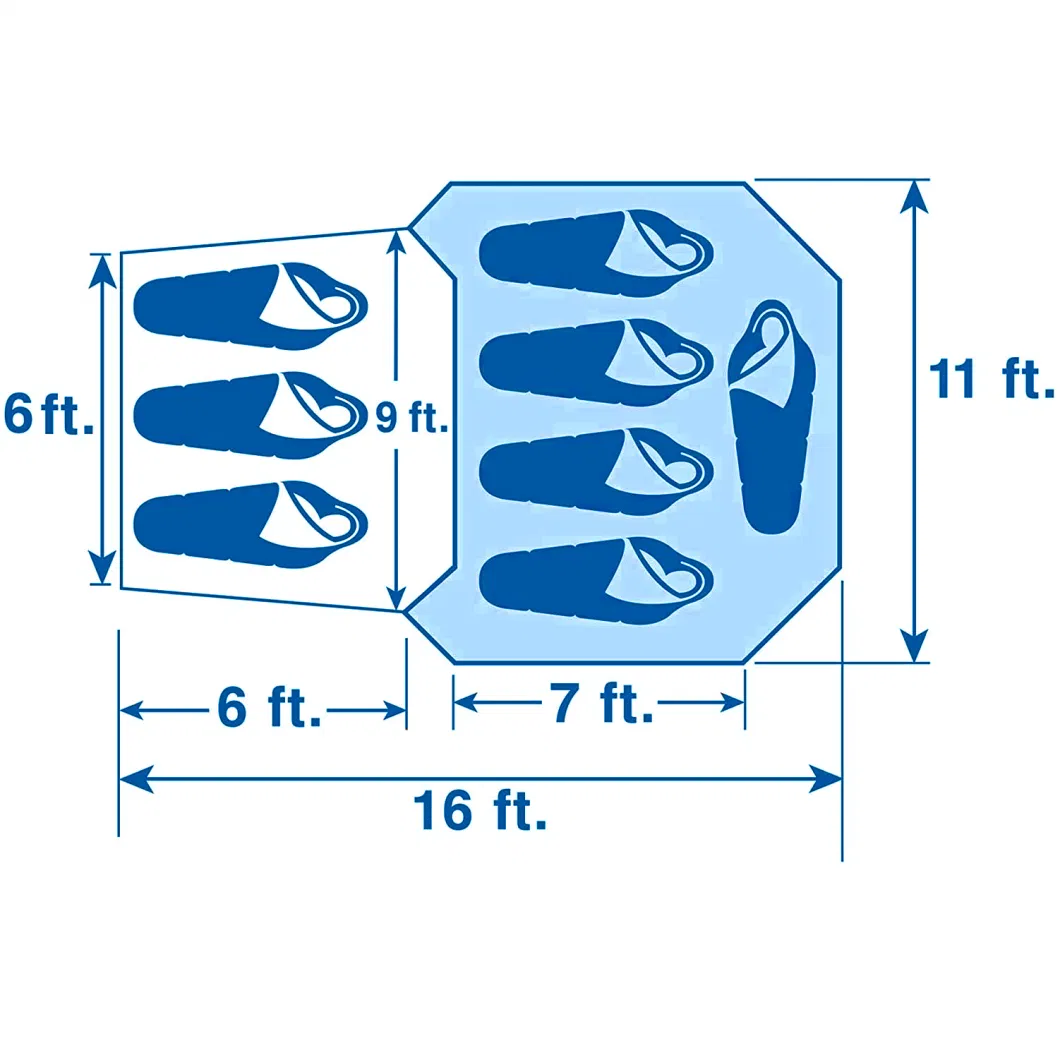 Waterproof Polyester High Density Mesh Unique Design Straight Wall Pop Large Space 10 Person Tent