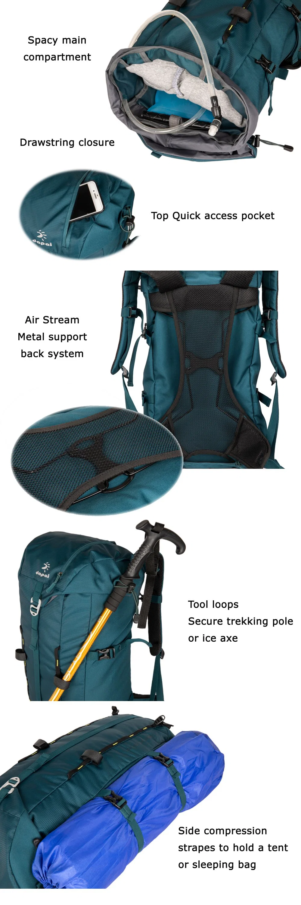 Dapai Custom Durable Waterproof 30L Outdoor Travel Bag Hiking Rucksack Backpack