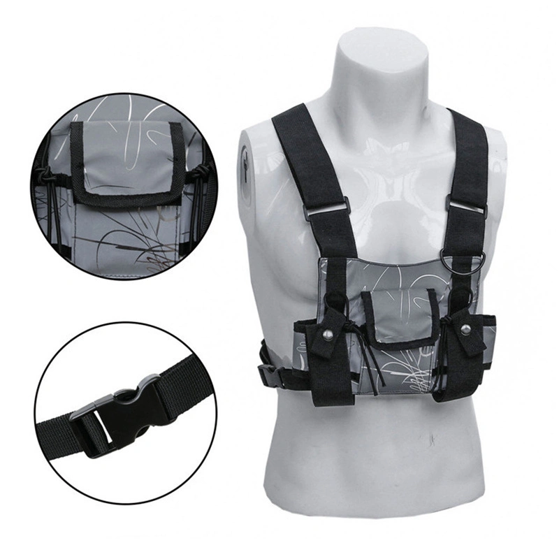 Universal Chest Rig Bag Reflective Vest Radio Harness Chest Rig Bag with Hidden Pockets for Night Running Cycling Walking Trekking Jogging Climbing Bl13164