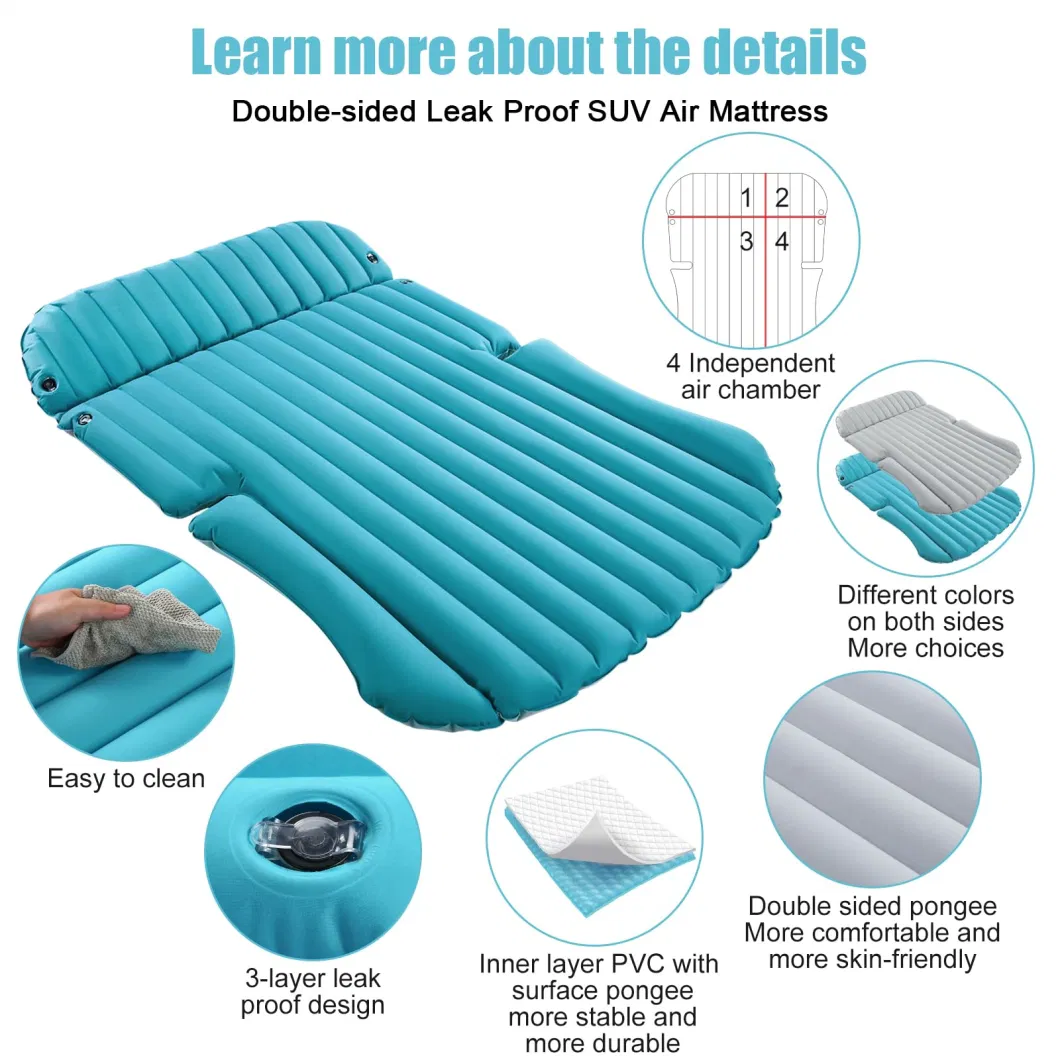 SUV Air Mattress Double Waterproof Mattress Foldable Inflatable Blue Grey Camping Bed